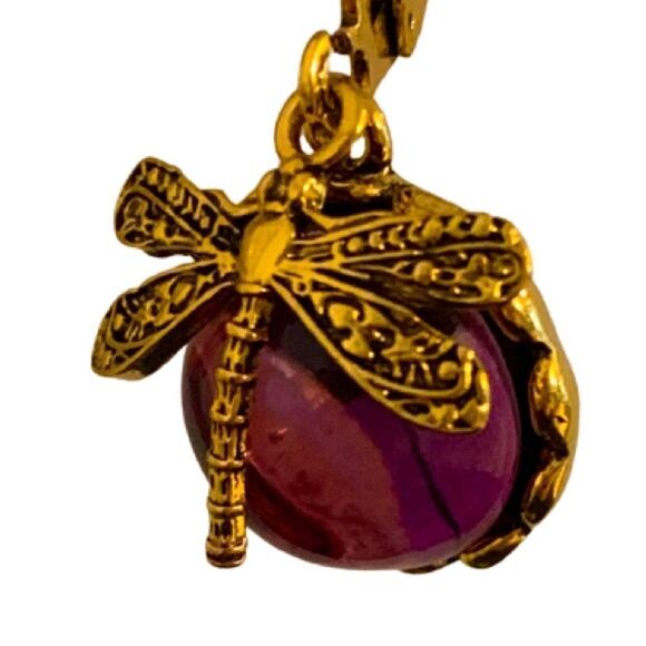 Whimsical Dragonfly Vintage-Style Purple Glass Drop Earrings Unisex Gift-Ready - Picture 4 of 9